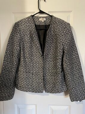 Dressbarn Black & White Tweed Open-Front Jacket